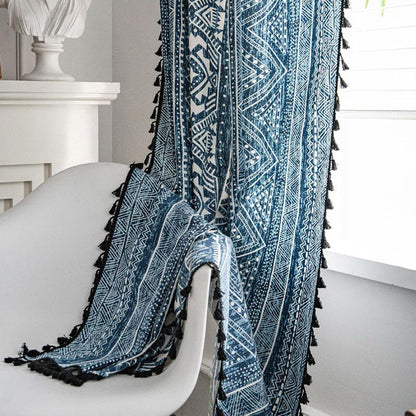 Rideau filtrant la lumière bleue avec motif géométrique