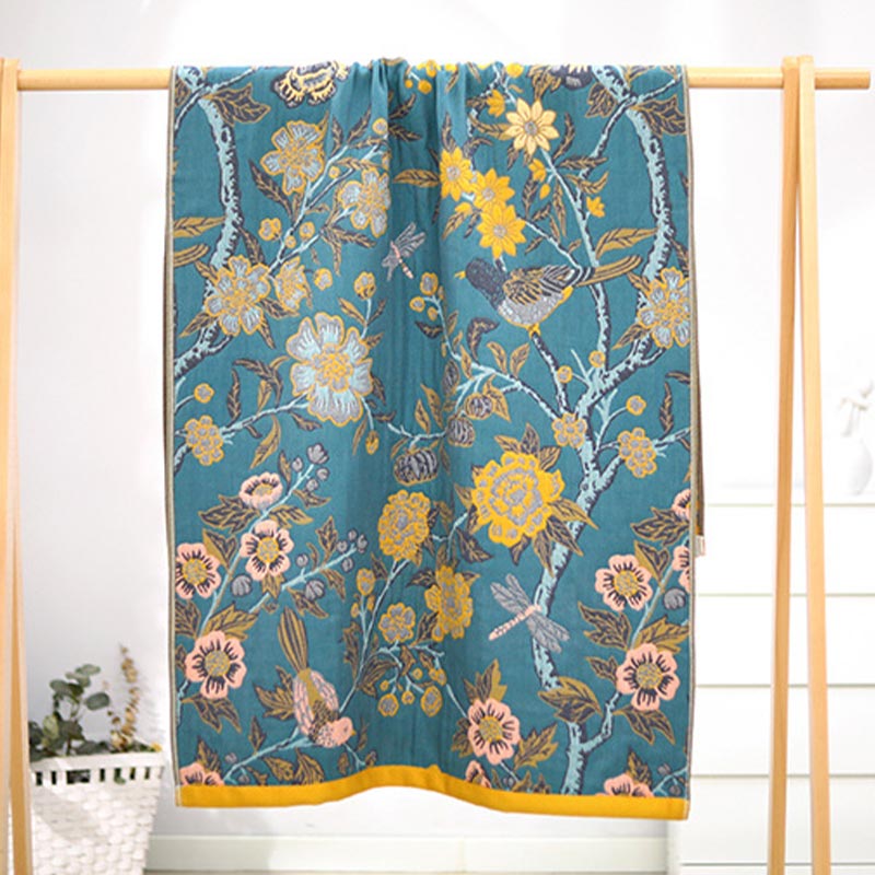Serviette de bain réversible avec motif hibiscus aux couleurs vives