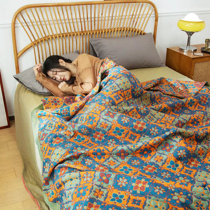 Couette réversible en coton à imprimé floral bohème