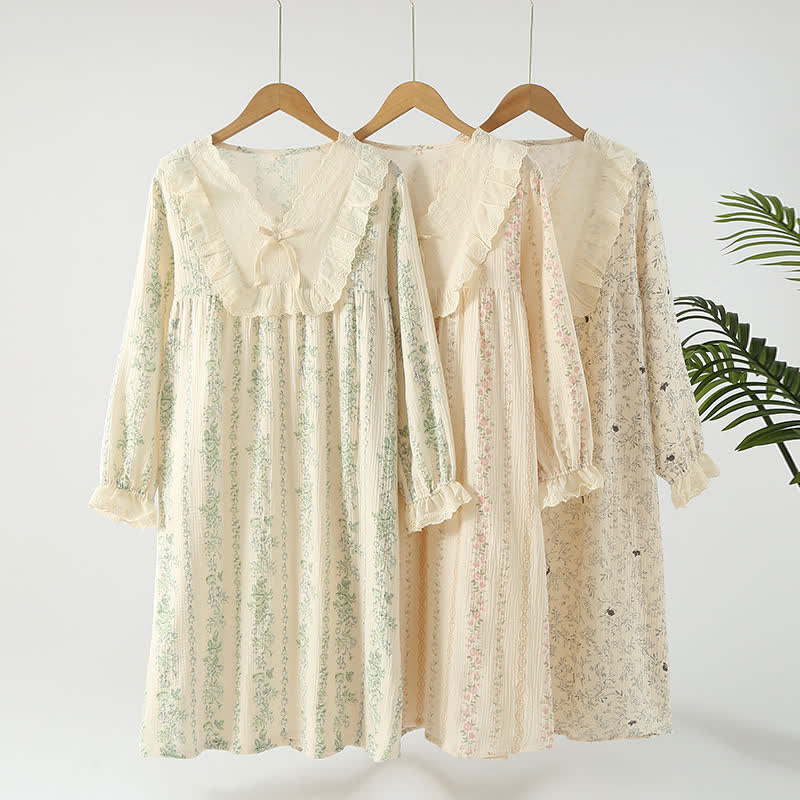 Chemise de nuit pastorale en gaze de coton double épaisseur