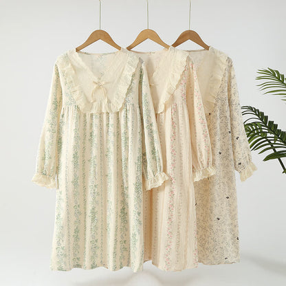 Chemise de nuit pastorale en gaze de coton double épaisseur