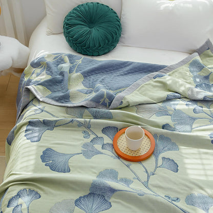 Couette réversible en gaze de coton avec feuilles de ginkgo