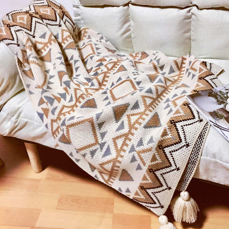 Couverture tricotée douillette Ownkoti avec motif à pompons