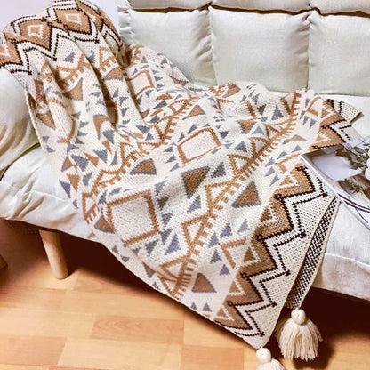 Couverture tricotée douillette Ownkoti avec motif à pompons
