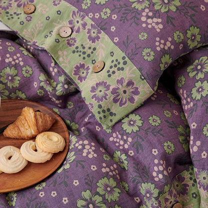 Parure de lit en gaze de coton à motif floral (4 pièces)