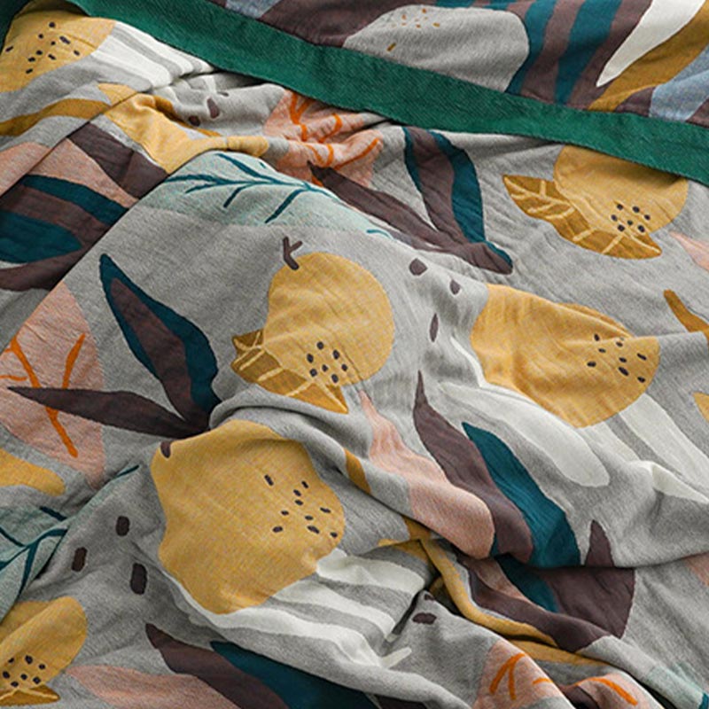 Couverture en coton léger et réversible à motif de fruits