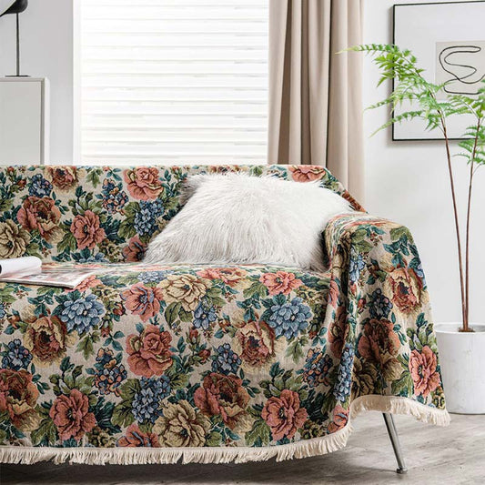Housse de canapé à pompons et motif rose de style campagnard