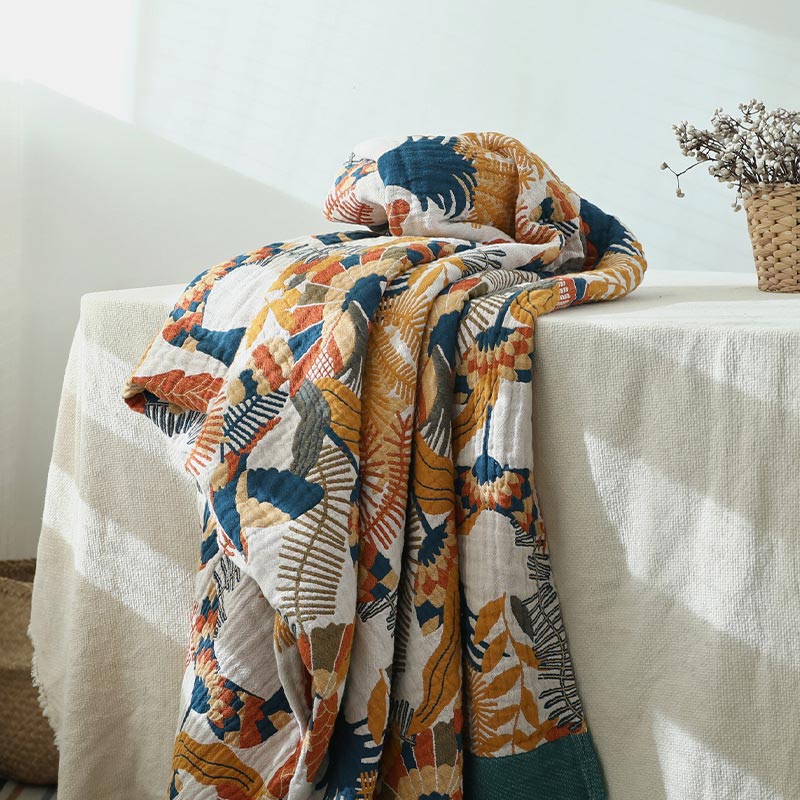 Housse de canapé réversible avec motif fleurs et oiseaux