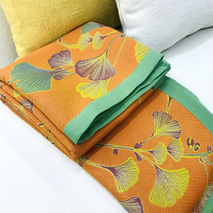 Couette réversible en coton jacquard avec feuilles de ginkgo