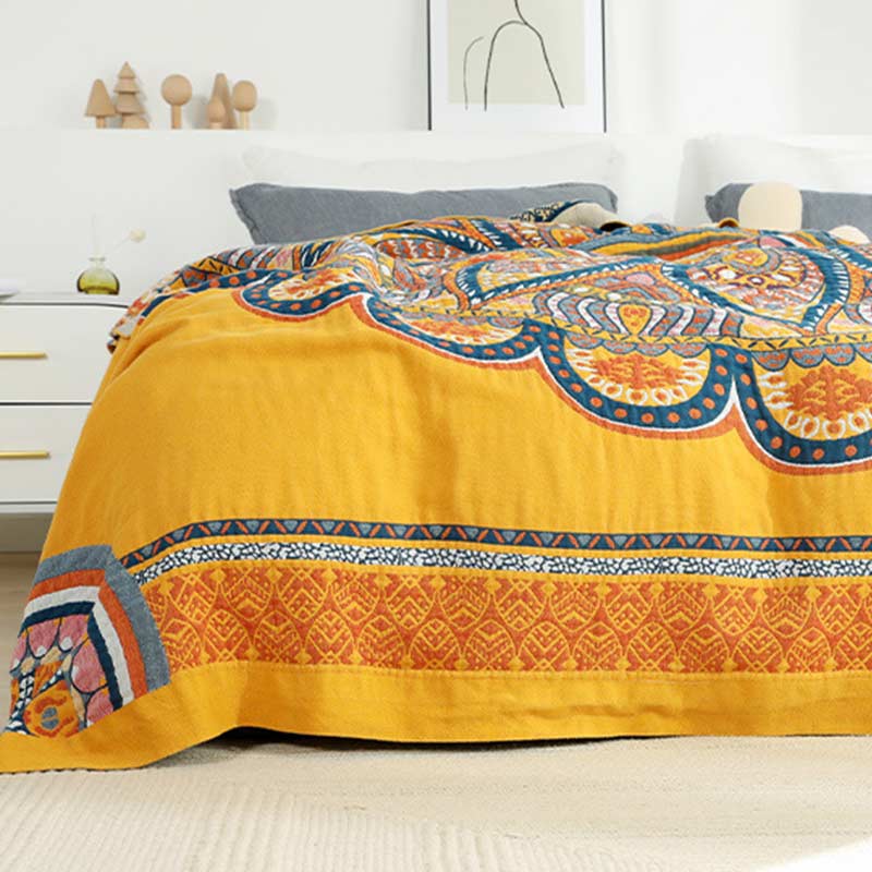 Couette d'été réversible bohème Ownkoti à fleurs jaunes