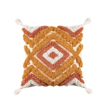 Housse de coussin Ownkoti Maroc en jacquard avec pompons
