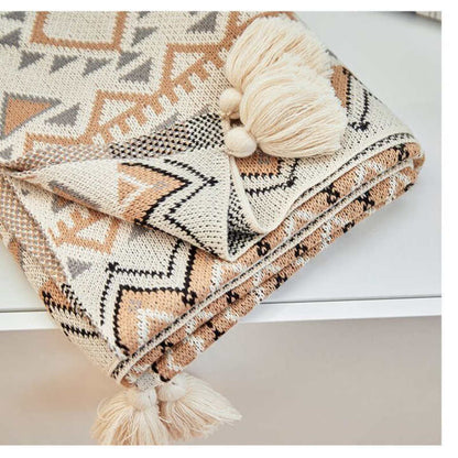 Couverture tricotée douillette Ownkoti avec motif à pompons