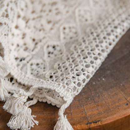 Rideau en coton beige à pompons creux
