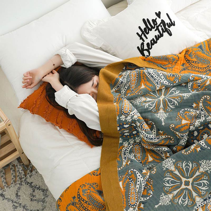 Ownkoti – Couette double face en coton à motif floral cyan foncé