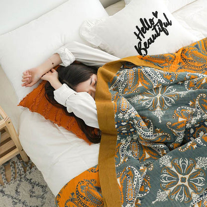 Ownkoti – Couette double face en coton à motif floral cyan foncé