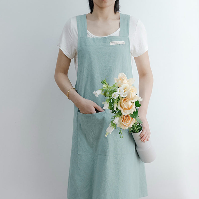 Tablier simple en coton avec dos croisé de couleur pure