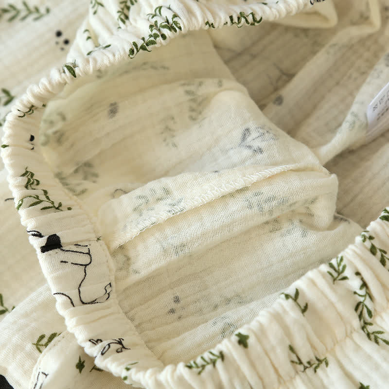 Ensemble pyjama en coton mignon avec chat et feuille