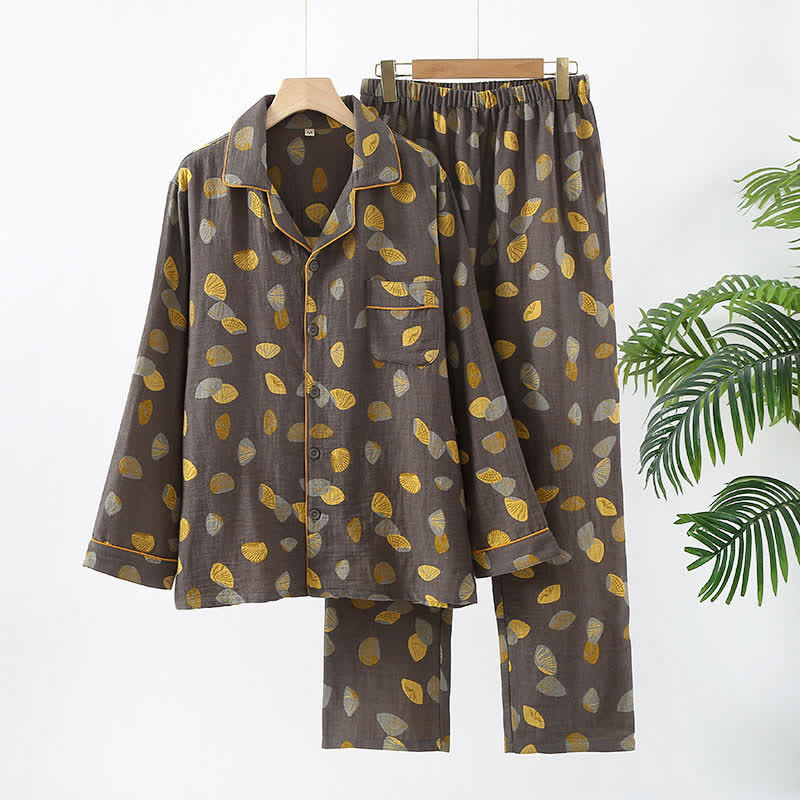 Ensemble pyjama de luxe en coton coquille avec revers