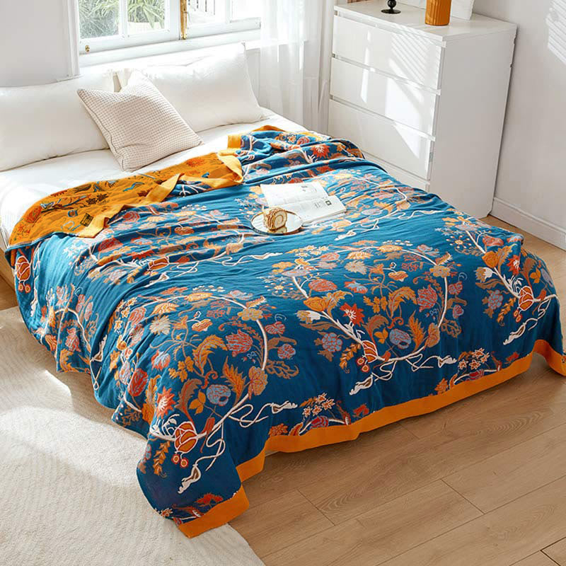 Couette réversible en coton à motif floral fleuri
