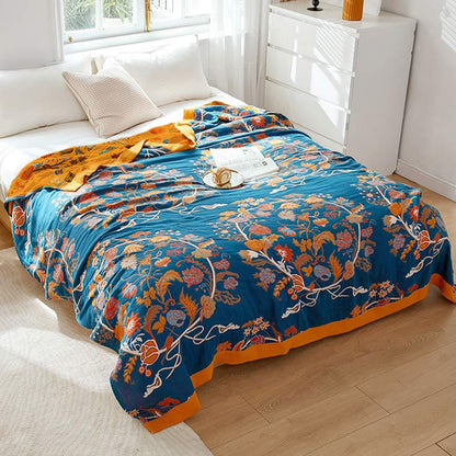 Couette réversible en coton à motif floral fleuri