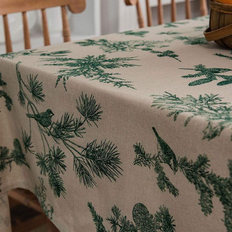 Nappe en coton et lin avec motif Pine Bird