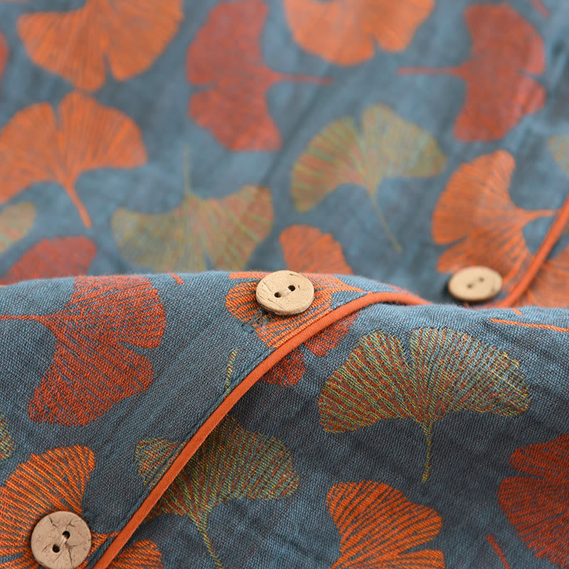 Ensemble de vêtements d'intérieur en coton avec bouton en forme de feuille de ginkgo - image 3