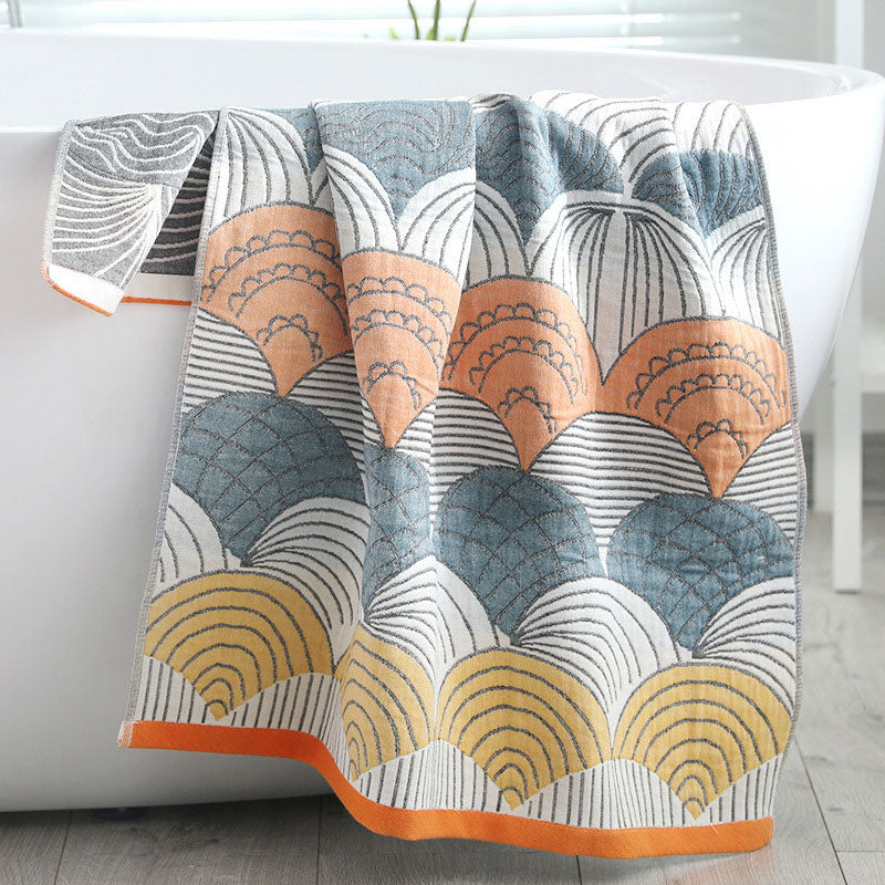 Serviette de plage Ownkoti en coton jacquard avec imprimé coquillage