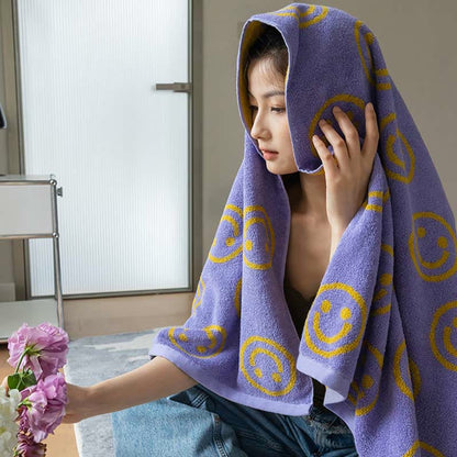 Ownkoti – Serviette en coton peigné doux avec un motif souriant
