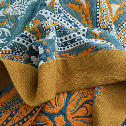 Ownkoti – Couette double face en coton à motif floral cyan foncé