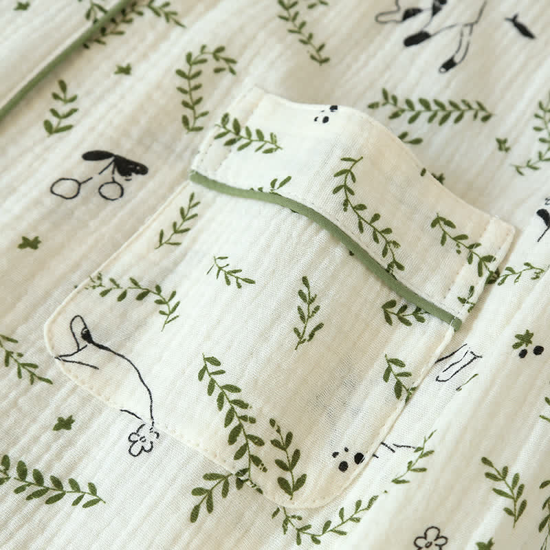 Ensemble pyjama en coton mignon avec chat et feuille