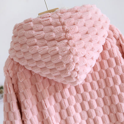 Peignoir en flanelle chaude de couleur unie avec capuche