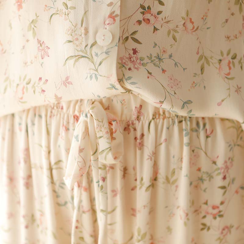 Ownkoti – Vêtements d'intérieur en satin à manches longues et col en V à fleurs