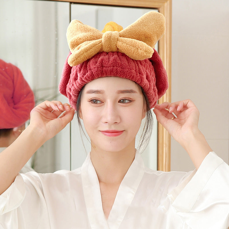 Bonnet séchant les cheveux avec nœud et élastique