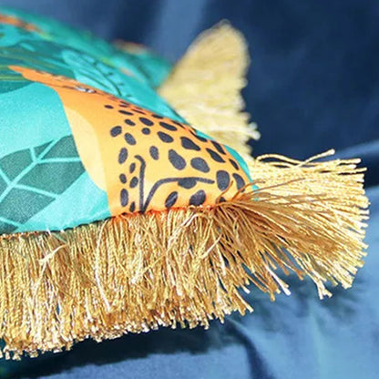 Housse de coussin de canapé à motif animalier et pompon