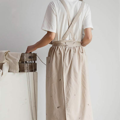 Ownkoti – Tablier en coton avec broderie florale et poches