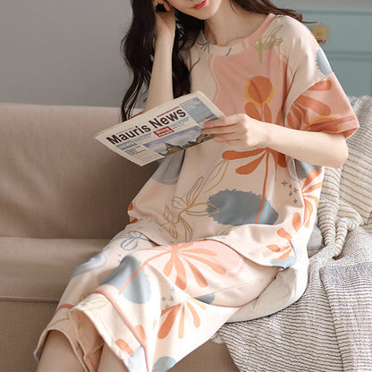Ensemble de vêtements d'intérieur en coton à imprimé floral et feuilles