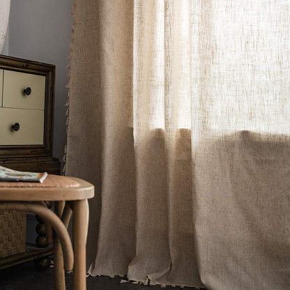 Rideau filtrant la lumière beige à pompons Boho