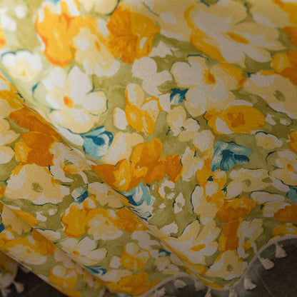 Rideau en coton et lin à fleurs jaunes