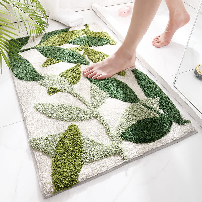 Ownkoti Tapis de sol doux et antidérapant avec motif de feuilles vertes - UN - 50 cm x 80 cm - image 0