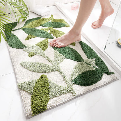 Ownkoti Tapis de sol doux et antidérapant avec motif de feuilles vertes - UN - 50 cm x 80 cm - image 0