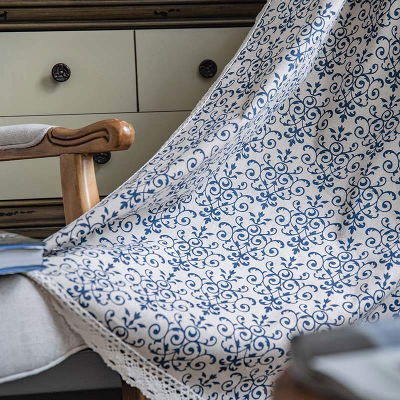 Rideau Boho Ownkoti à motif bleu, semi-occultant