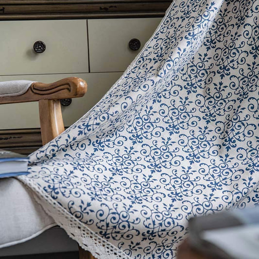 Rideau Boho Ownkoti à motif bleu, semi-occultant