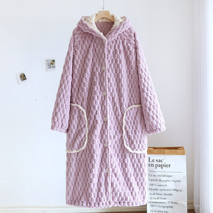 Peignoir en flanelle chaude de couleur unie avec capuche