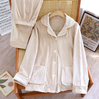 Ensemble pyjama en flanelle de couleur unie avec revers