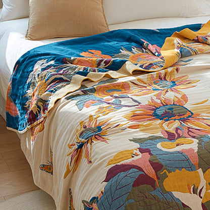 Couette réversible en coton à motif papillon et fleur