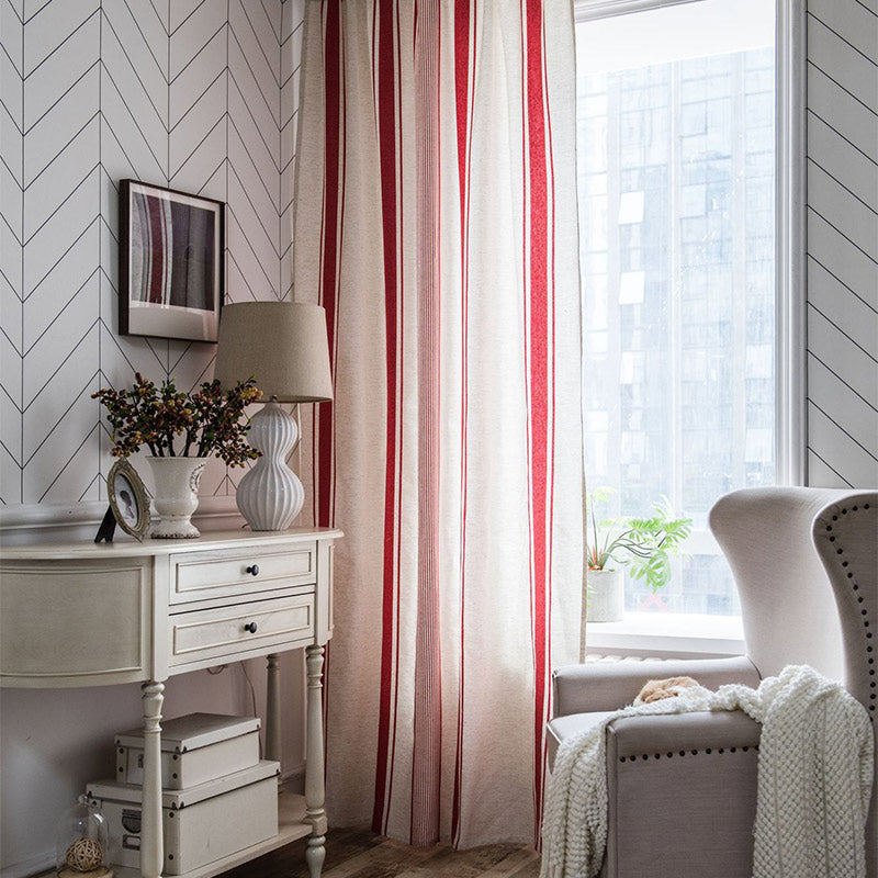 Rideaux en coton et lin rayés Colorblock Ownkoti
