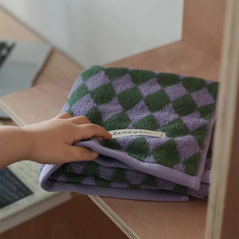 Ensemble de serviettes de bain carrées en coton à carreaux vintage Ownkoti