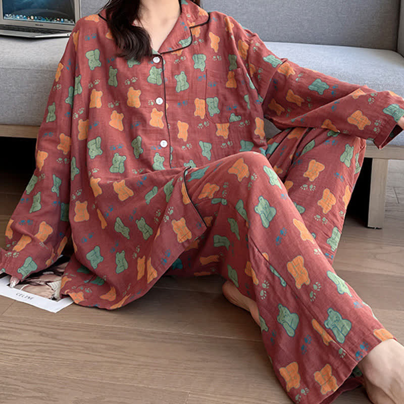 Ensemble de vêtements de détente surdimensionné en coton à imprimé ours