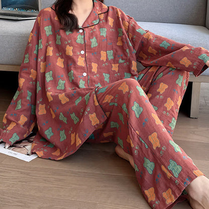 Ensemble de vêtements de détente surdimensionné en coton à imprimé ours