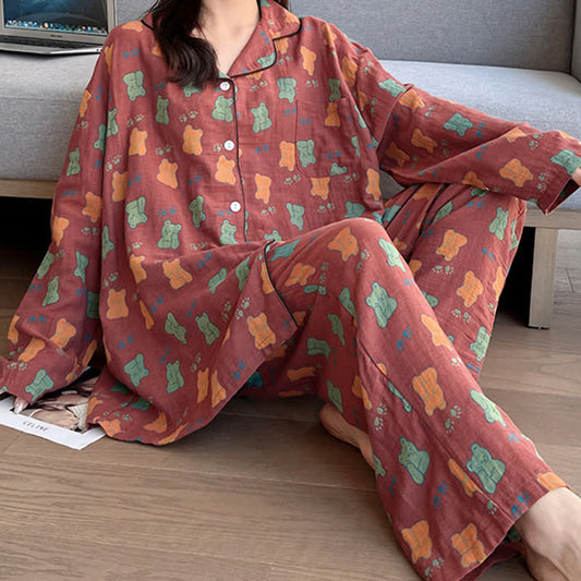Ensemble de vêtements de détente surdimensionné en coton à imprimé ours